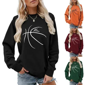 Women's Basketball Mom Graphic Crewneck Sweatshirt Casual Long Sleeve Cotton Blend Pullover Sporty Autumn Winter Fashion Top