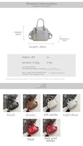 Detailed chart showing Boston bag dimensions, PU leather material and multiple color options