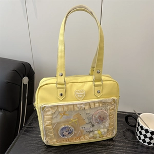 Sac Ita Style Japonais En Cuir PU Fenêtre PVC Transparente Sac À Main Coeur Décor Kawaii Messenger Pour Fans Anime