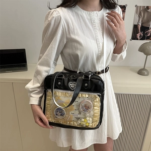 Sac Ita noir de style japonais avec fenêtre transparente et volants jaunes pour filles