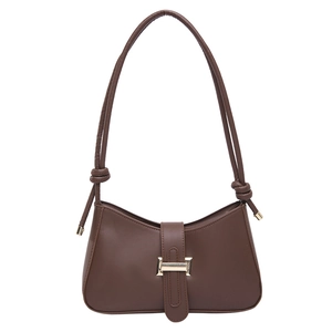 Sac sous le bras rétro marron foncé en cuir PU lisse avec boucle en métal doré