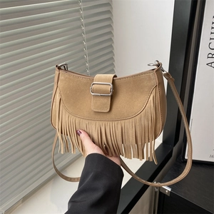 Sac Bandoulière À Franges Similicuir Daim Glands Sac À Épaule Bohème Vintage Boucle Métallique Petit Sac Carré Femmes