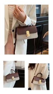 Detail der braunen Leder-Patchwork und Webstruktur der kleinen quadratischen Tasche