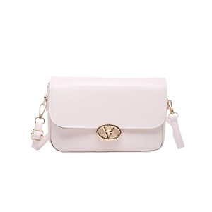 Sac à bandoulière minimaliste en cuir PU blanc avec sangle réglable et fermoir en V doré