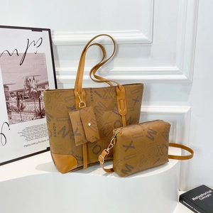 Vintage Letter Print Tote Bag Set For Women Spring Street Fashion PU Leather Shoulder Bag Crossbody Pouch Large Capacity Handbag