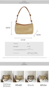 Detailed view of the woven texture and PU leather strap on this stylish tote bag