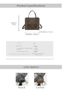 Detailed dimension guide for monogram patterned small tote bag with size and strap length