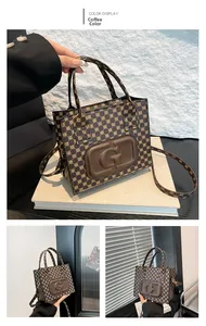 Detailed view of the coffee tote bag featuring geometric patterns and a gold G logo