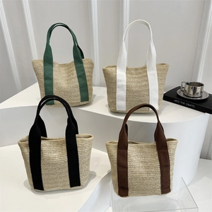 Women Woven Straw Shoulder Bag Large Capacity Vintage Casual Tote Bag With Magnetic Buckle For Summer Beach Vacation