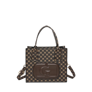 Classic dark brown printed square tote bag with G letter logo and crossbody strap