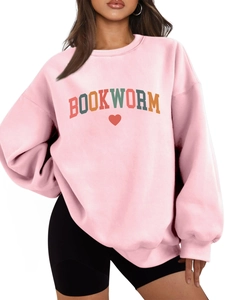 Detail of pink Bookworm sweatshirt fleece lining and ribbed cuff for women