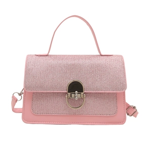 Borsa a mano rosa con paillettes, chiusura girevole in metallo e tracolla regolabile