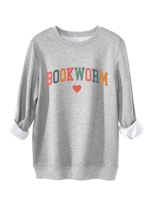 Detail of grey Bookworm sweatshirt showing soft white fleece lining and ribbed cuffs