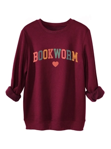 Detail showing the thick fleece lining and ribbed cuffs of the burgundy Bookworm sweatshirt