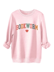 Detail of pink Bookworm sweatshirt showing high-quality fleece lining and ribbed cuffs