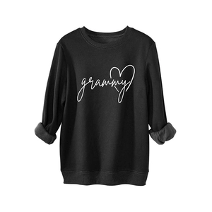 Women black fleece sweatshirt with Grammy heart print and folded cuff detail