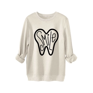 Off-white oversized sweatshirt featuring a creative black smile tooth graphic print