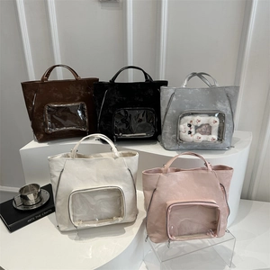 Minimalist large capacity ita tote bags in five colors with clear PVC display windows