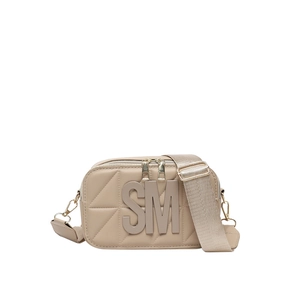 Chique beige gewatteerde crossbodytas met brede riem en 3D SM letter detail