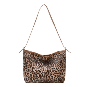 Sac fourre-tout chic à imprimé léopard avec bretelles en cuir marron pour femmes