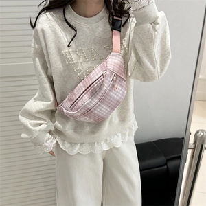 Sac bandoulière en velours côtelé à carreaux rose et blanc avec sangle réglable