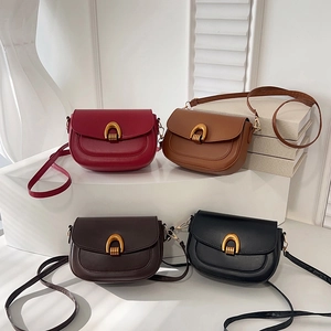 Women's vintage matte leather saddle bags in four colors with gold U-shaped metal buckle