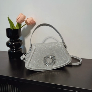 Glitter Evening Crossbody Bag For Women Rhinestone Square Buckle Sparkling Trapezoid Handbag Party Social Accessories