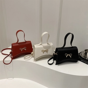 Women Trendy Bow Knot PU Leather Small Square Bag Stylish Hourglass Curved Bottom Daily Shoulder Crossbody Bag Fashion Handbag