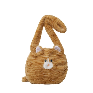 Cute plush orange and white striped cat shoulder bag with large capacity design