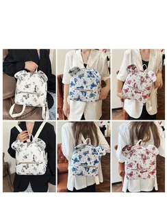 Detailed views of creative butterfly print backpacks with decorative round ears