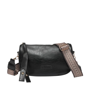 Chic black pleated pillow bag with geometric wide strap and gold-tone hardware