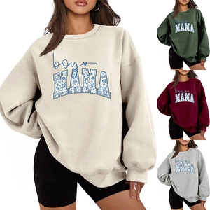 Detail of BOY MAMA letter print sweatshirts in four colors with floral texture