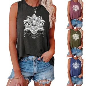Canotta Donna Con Stampa Mandala Loto Smanicata in Misto Cotone Casual Larga Maglietta Estiva Grafica Top Gilet Boho