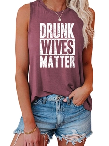 Detail of burgundy Drunk Wives Matter tank top showing soft fabric texture and white print