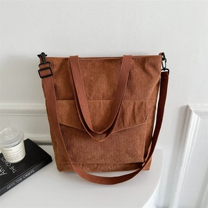 Women Retro Corduroy Tote Bag Large Capacity Solid Color Casual Shoulder Crossbody Bag Minimalist Fashion Handbag For Daily