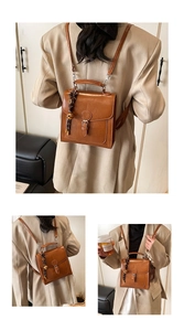 Brown oil wax leather backpack shown in multiple views with a stylish vintage charm