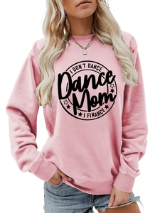 Detailed close-up of ribbed cuffs and Dance Mom graphic on pink crewneck sweatshirt