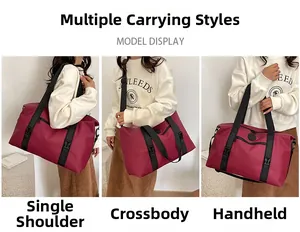 Waterproof large travel bag shown in three ways: shoulder, crossbody, and handbag styles