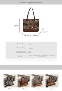 Detailed dimension chart and color options for the leopard print PU leather tote bag