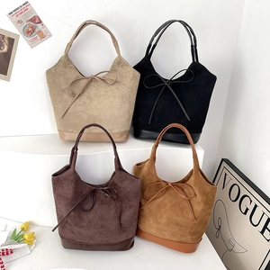 Retro large-capacity tote bag in four colors with bow detailing for women's fashion