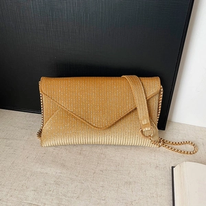 Women's Rhinestone Envelope Crossbody Bag Gold Chain Evening Clutch Purse For Wedding Party Banquet Elegant Shoulder Bag