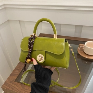 Vintage PU Leather Crossbody Bag With Top Handle Golden Rotating Lock And Braid Pendant Retro Fashion Handbag For Women