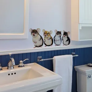 Creative hand-painted mouse wall stickers with watercolor textures for home decor