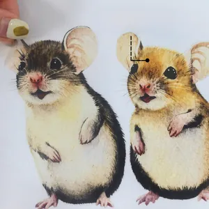 Detail showing self-adhesive backing and realistic watercolor mouse wall sticker texture