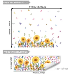 Cute squirrel and sunflower window stickers for home decor with vibrant floral patterns