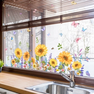 Creative sunflower and squirrel static window clings for home kitchen glass decoration