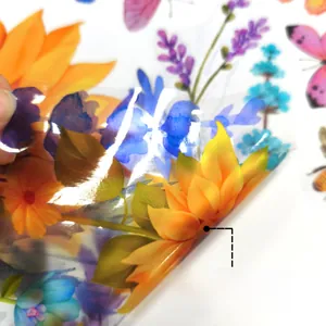 Macro view of double-sided sunflower and butterfly window stickers with colorful patterns