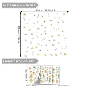 Tableau des tailles pour stickers muraux floraux comprenant 6 feuilles de 130x130cm au total