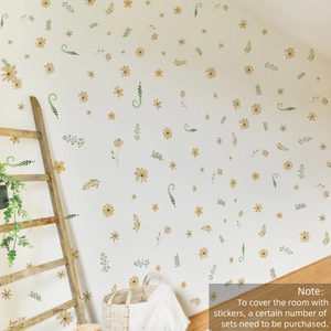 Vue détaillée des stickers muraux marguerites sur mur blanc dans un décor nordique