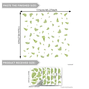 Lot de 6 stickers muraux feuilles de fougère créatives auto-adhésifs de 115x115cm